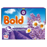Box of Bold - Lavender & Camomile Laundry Detergent (235.2g), for 12 washes, features lavender and chamomile flower images.